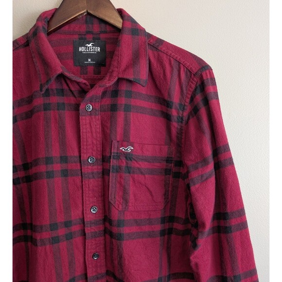 Hollister Size Medium Flannel Shirt Mens Red Plaid Top Mid Weight Plaid LS M - Picture 3 of 5